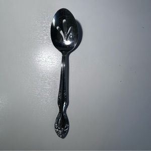 The Cellar Stainless Steel Pierced Table Serving Spoon Rose Design Japan 8.5”